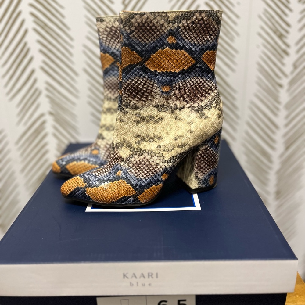 KAARI blue boots. Rainbow snakeskin color. Women’s 6.5